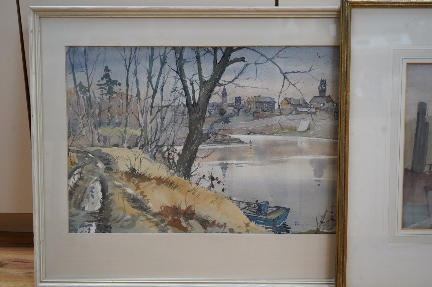 Robin Wallace (1897-1952), watercolour, ‘Dordrecht’ and one other by Jim Page, ‘Coldstream, Scotland’, each signed, 30 x 45cm. Condition - fair